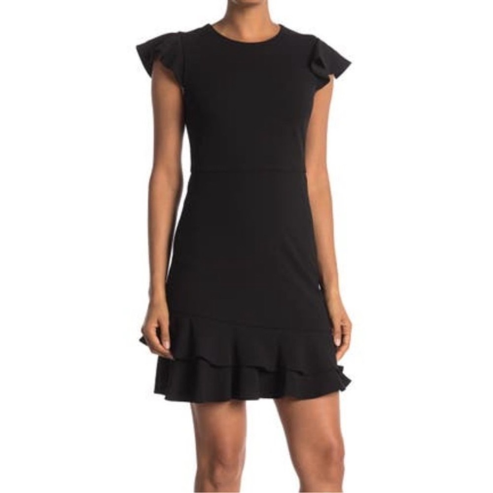 Betsy Johnson Black Flutter Sleeve Exposed Zipper Mini Dress 4 - Picture 7 of 7